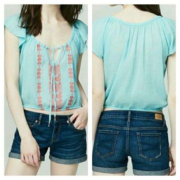 Cape Juby Embroidered Ruffle Cropped Peasant Top - Picture 2 of 8